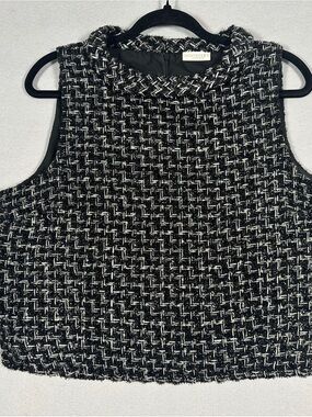 Eva Mendes New York & Co Tweed Crop Top Black White Metallic Sleeveless Shell 12